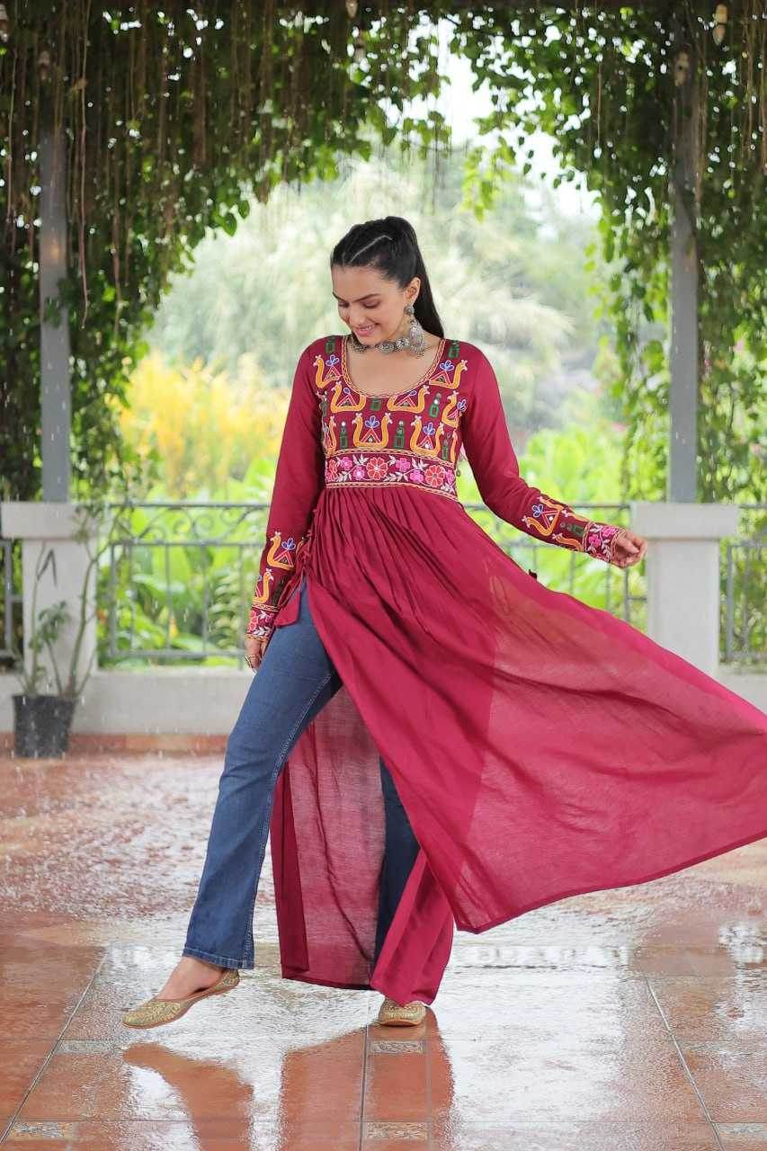 Reyon Cotton Long Embroidered Navratri Kurti - MYLUXURY LANE ENTERPRISE